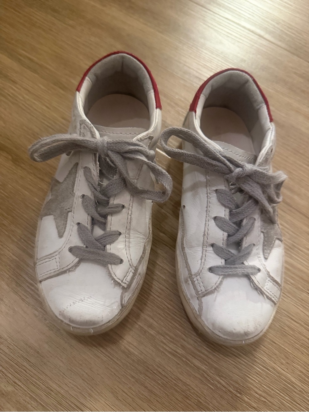Golden Goose Kids White Sneakers with Gray Star and Red Heel